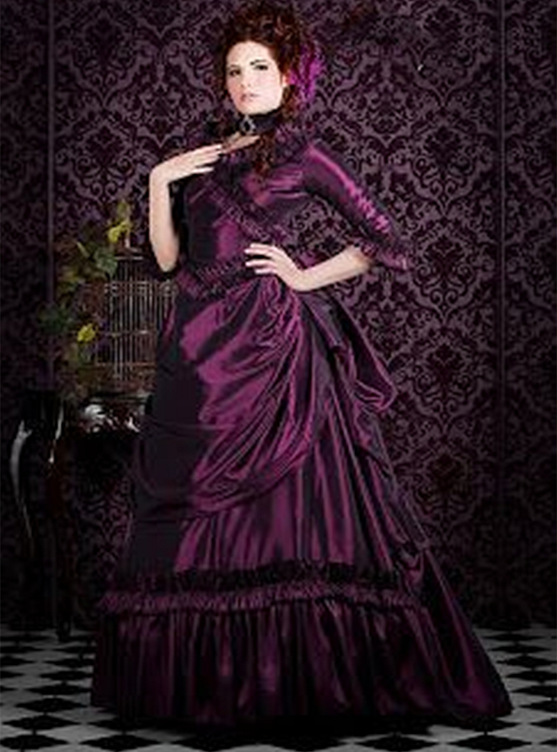 Vintage Victorian Prom Dresses Half Sleeves Purple Satin Long Ruched A Line Special Occasion Dress For Women 2026 Elegant Evening Formal Gowns