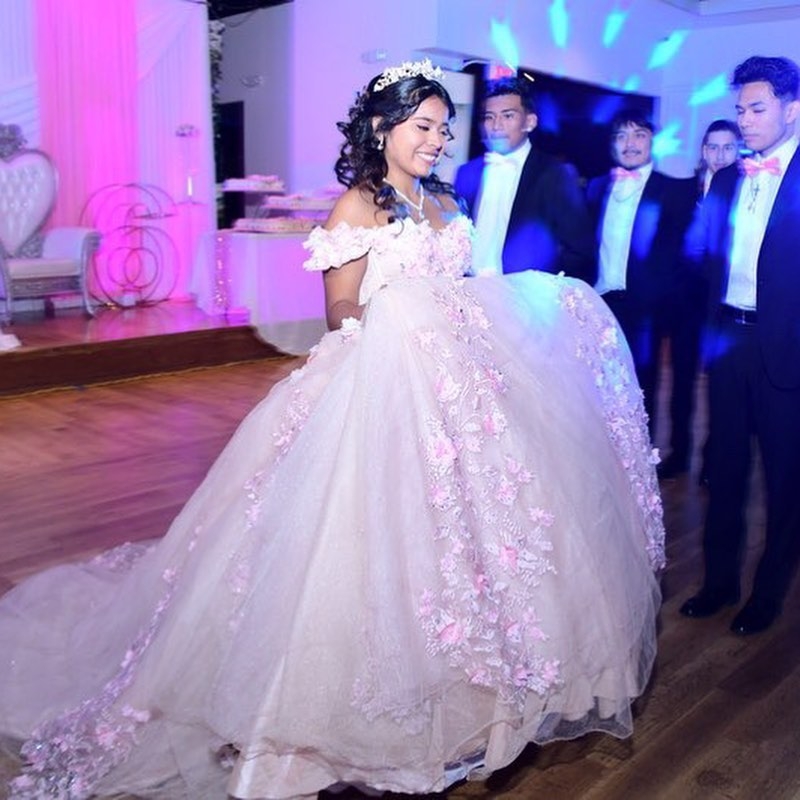 Pink Shiny Lace Ball Gown Quinceanera 2024 Applique 3D wer Beaded Sweetheart Sweet 16 Dress Lace-up Vestido 15 Anos