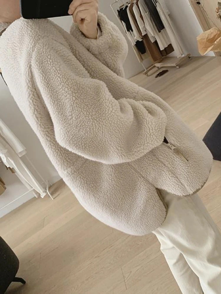 Womens Jackets Winter Clothes Women for Lambwool Coat Korean Fashion In Loose OverSize Thick Parkas Long Sleeve Top Coats 231025
