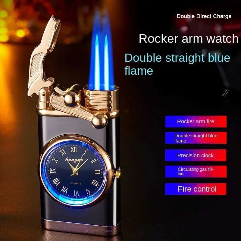 Lighters Windproof No GasLighter Wrist Watch Cigar Lighter Outdoors Jet Double Tube Gadgets for Men Cigarette Accessories Fires W260202