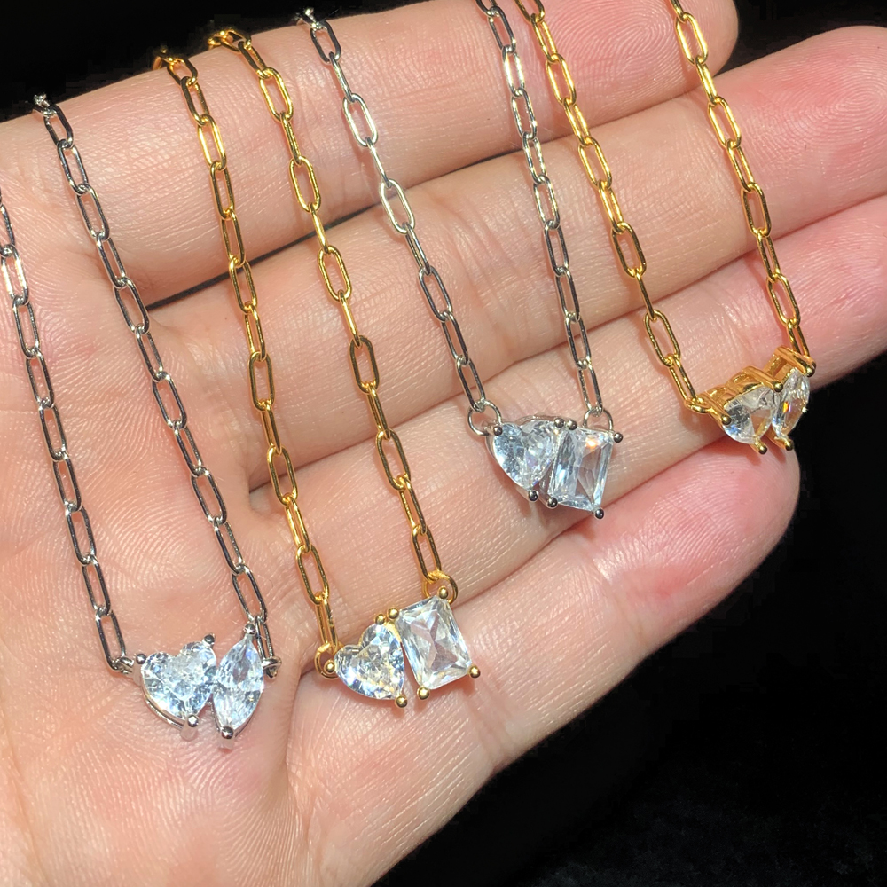 Mini Heart Love Recetangle Elliptic Zircon Charm Choker Necklace with Link Chain Hip Hop Women Men Full Paved 5A Cubic Zirconia Wedding Gift Jewelry