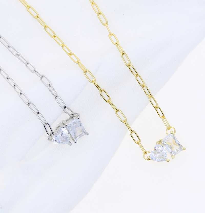 Mini Heart Love Recetangle Elliptic Zircon Charm Choker Necklace with Link Chain Hip Hop Women Men Full Paved 5A Cubic Zirconia Wedding Gift Jewelry