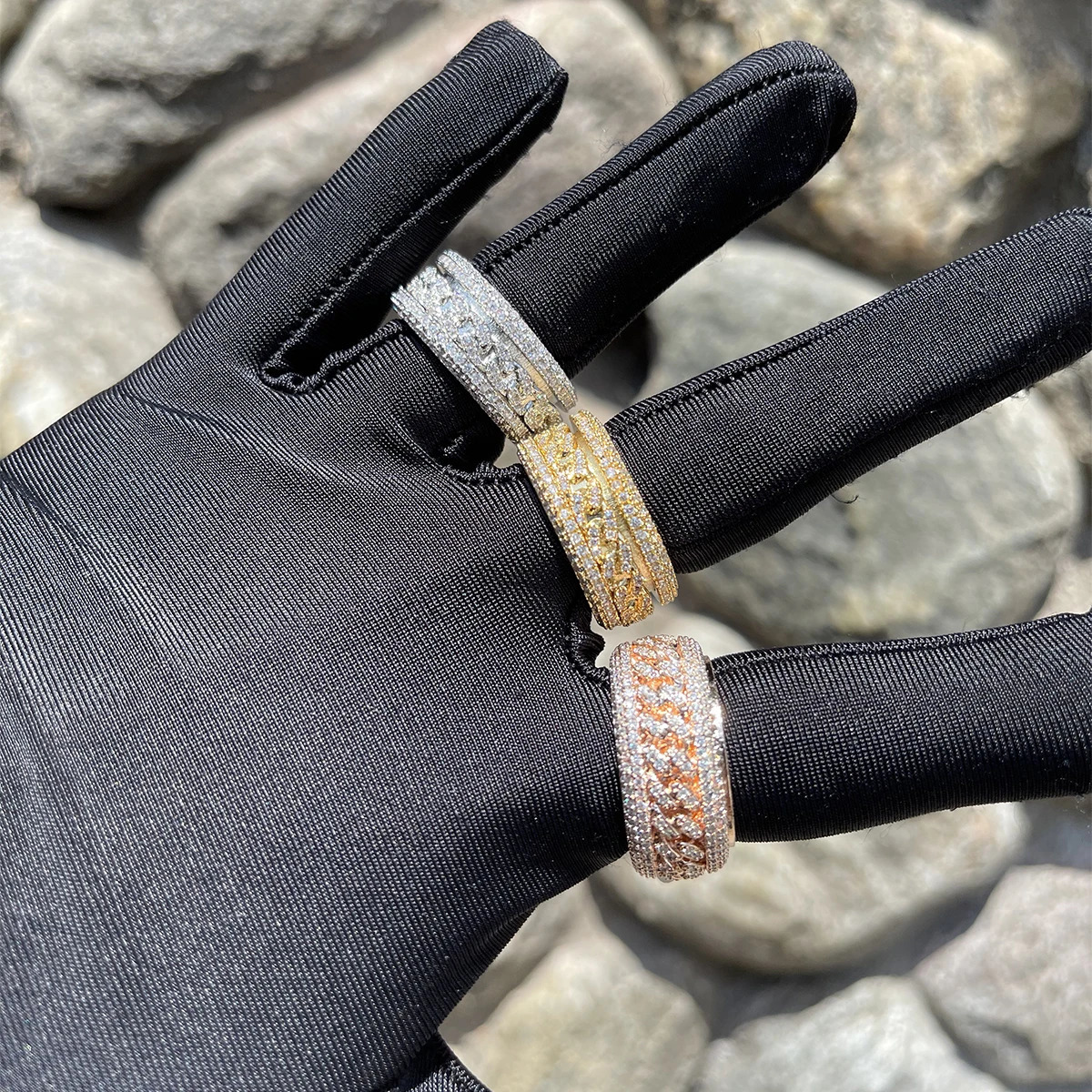 Band Rings Bubble Letter Gold Color Ring for Men Iced Out Real Copper Spinning in the Middle Hip Hop Jewelry Trend Charms Korea 231025