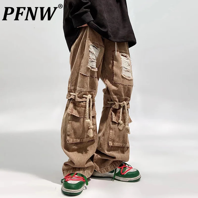 Mens Jeans PFNW Hip Hop High Street American Vintage Trendy Loose Workwear Straight Wide Leg Denim Pants Chic Punk 12Z4513 231024