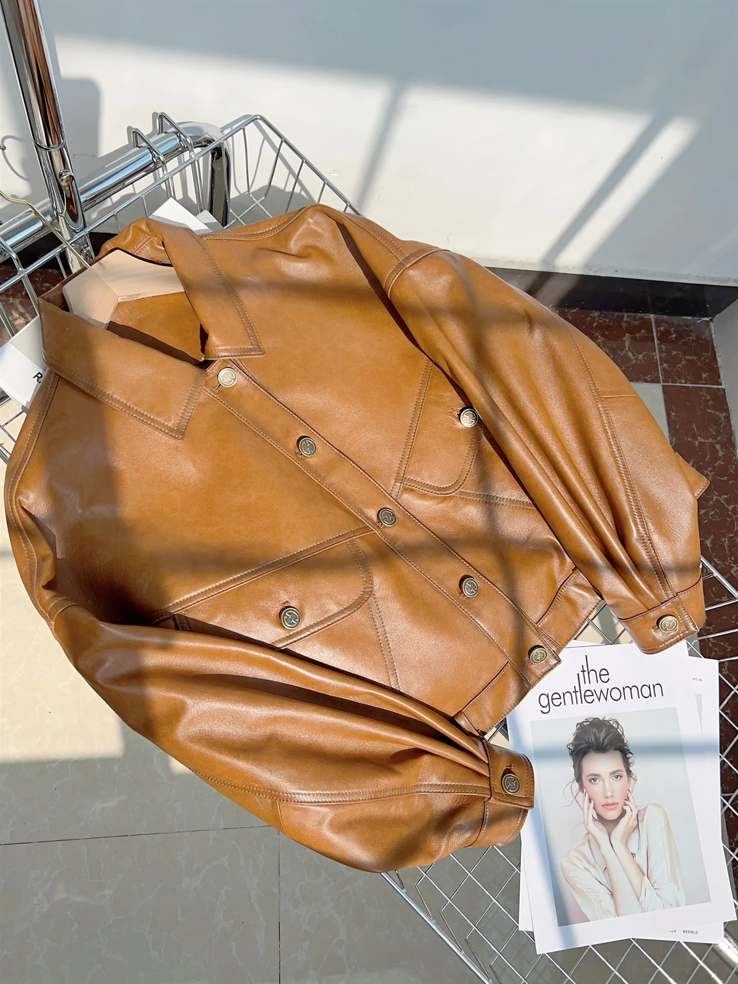 0C41N581 Genuine Leather Women's Coats Short Style Casual Versatile Jacket Spring and Autumn Appear Thin Motorcycle Sheepskin