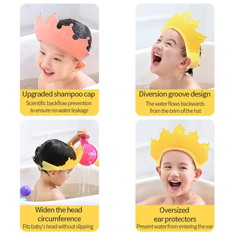 Shower Caps Baby Shower Soft Cap Adjustable Hair Wash Hat For Kids Ear Protection Safe Children Shampoo Bathing Shower Protect Head Cover 231024