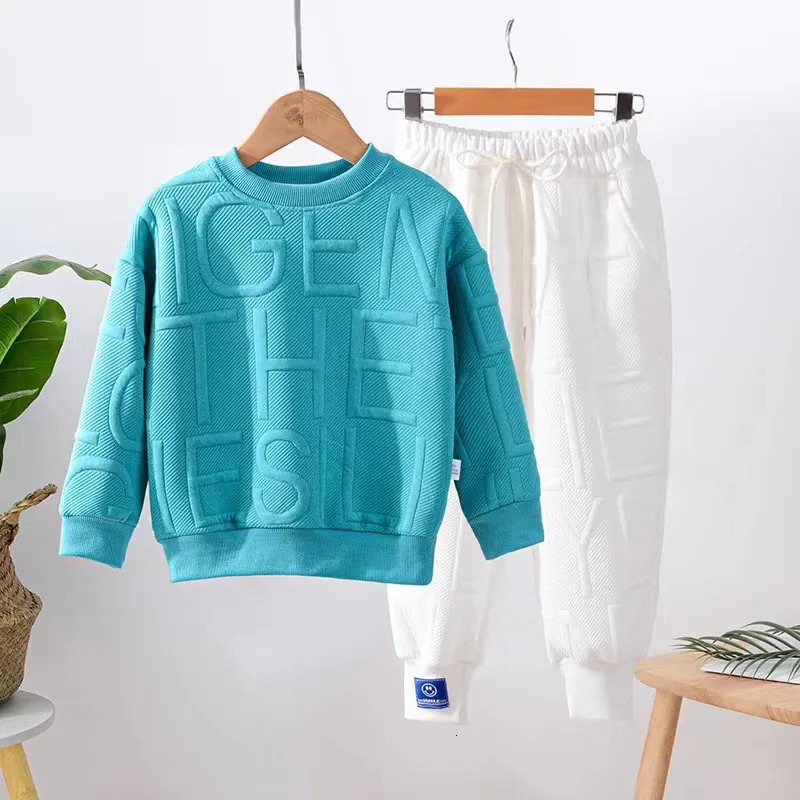 Clothing Sets Boy Girls Sweatshirt Spring and Autumn Junior kid Fashion Jacquard Letter Long Sleeve Top Sweatpants 2 Pcs Set 312Y 231025