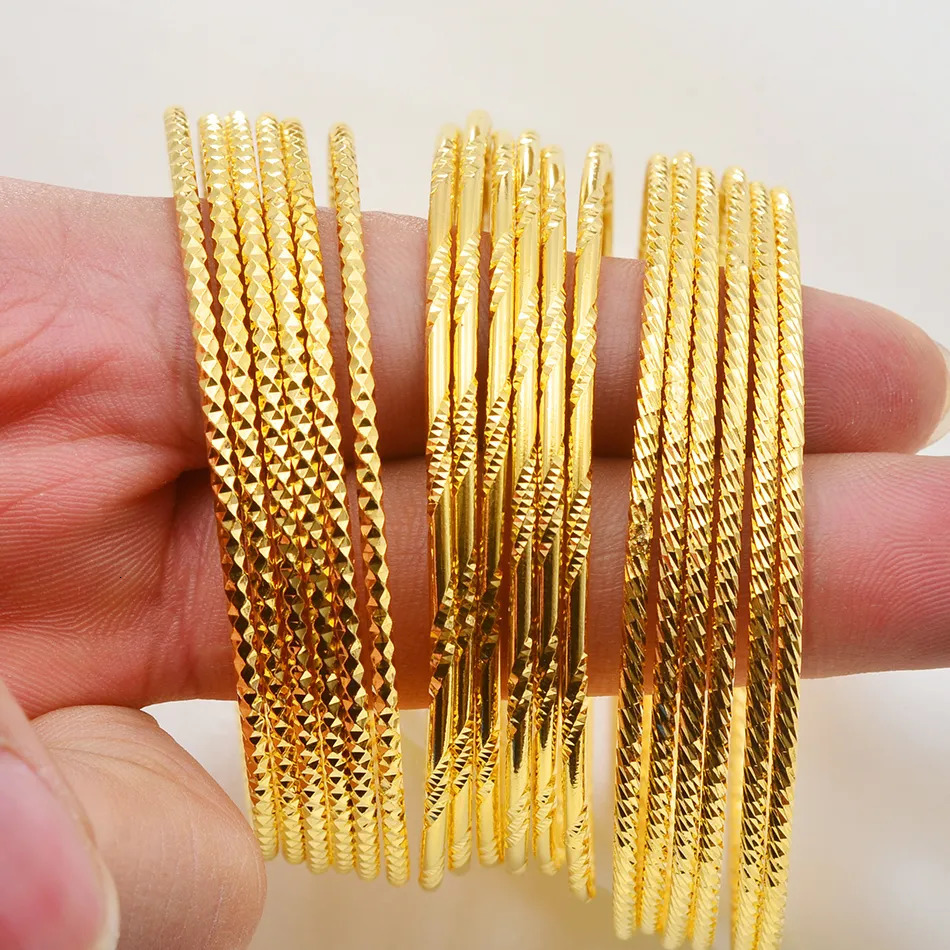 Tails Holder Anniyo 6pcs lot African Gold Color Shiny Bangles for Women Girls Dubai Circle Bracelet Jewelry Ethiopian Bride Wedding 013707 231025