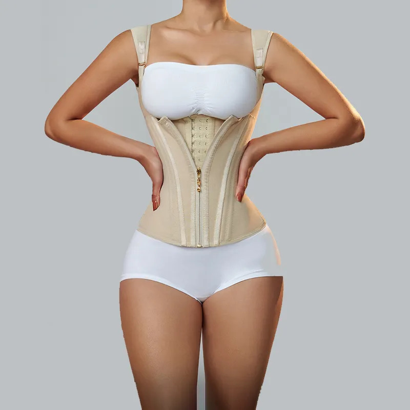 Waist Tummy Shaper Fajas Colombiana Double Compression Trainer Corset with Bone Adjustable Zipper and Hook eyes Flat Belly Body 231025