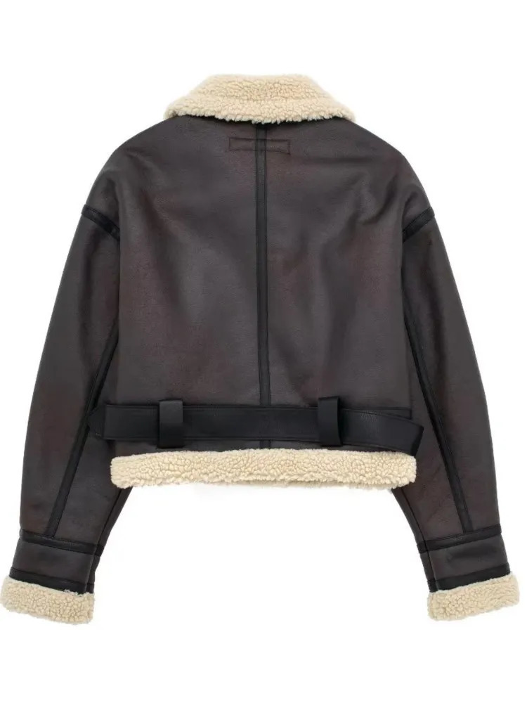 Women's Jackets Lambswool Cropped Short Jacket Coat Women Autumn Winter Warm Vintage French Loose Lapel Long Sleeve Thick Coats Female 231026