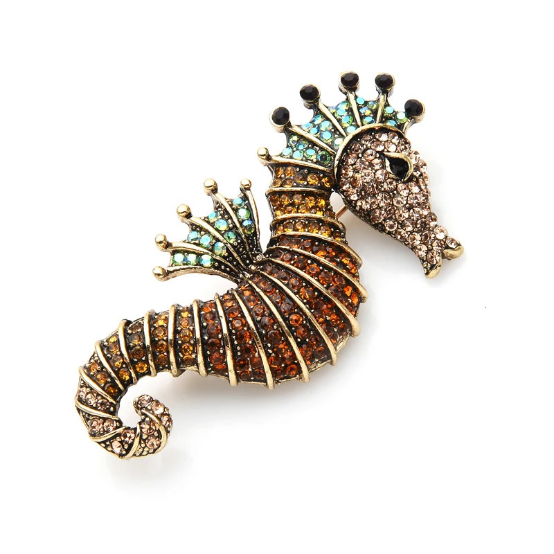 Pins Brooches Wuli baby Sparkling Rhinestone Seahorse Brooches 3color Sea Animal Office Casual Brooch Pins Gifts 231025