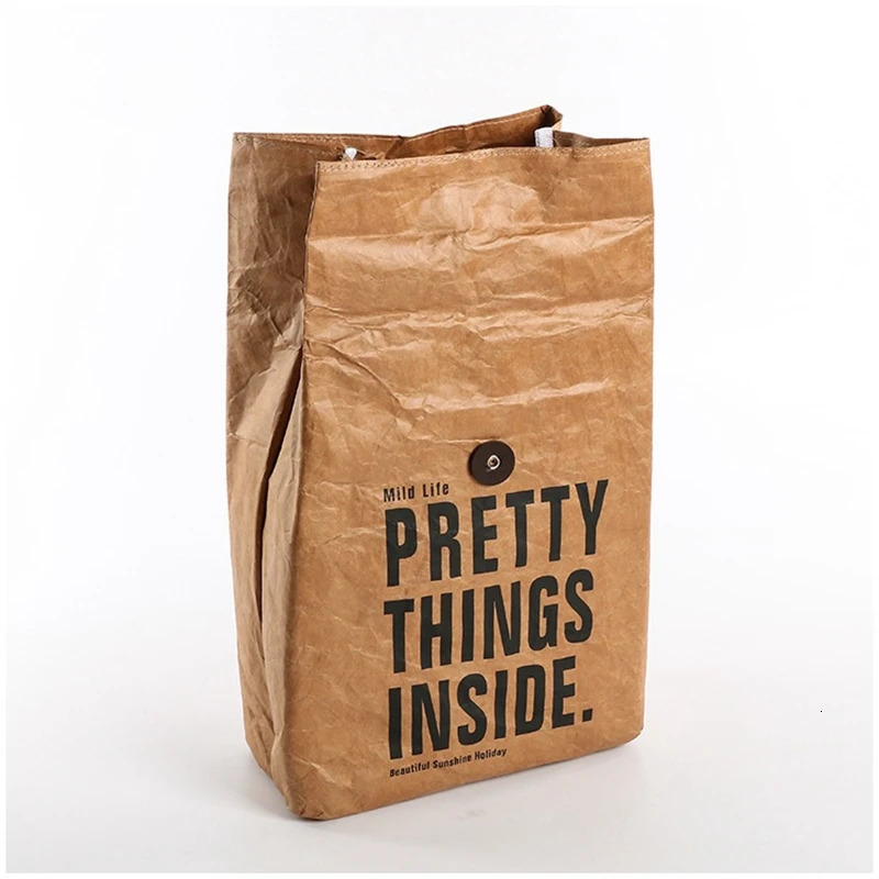 Ice Packs Isothermic Bags Kraft Foldable Reusable Leakproof Paper Breakfast Bento Bag Container Portable Large Capacity Women Lonchera Termica Aliment