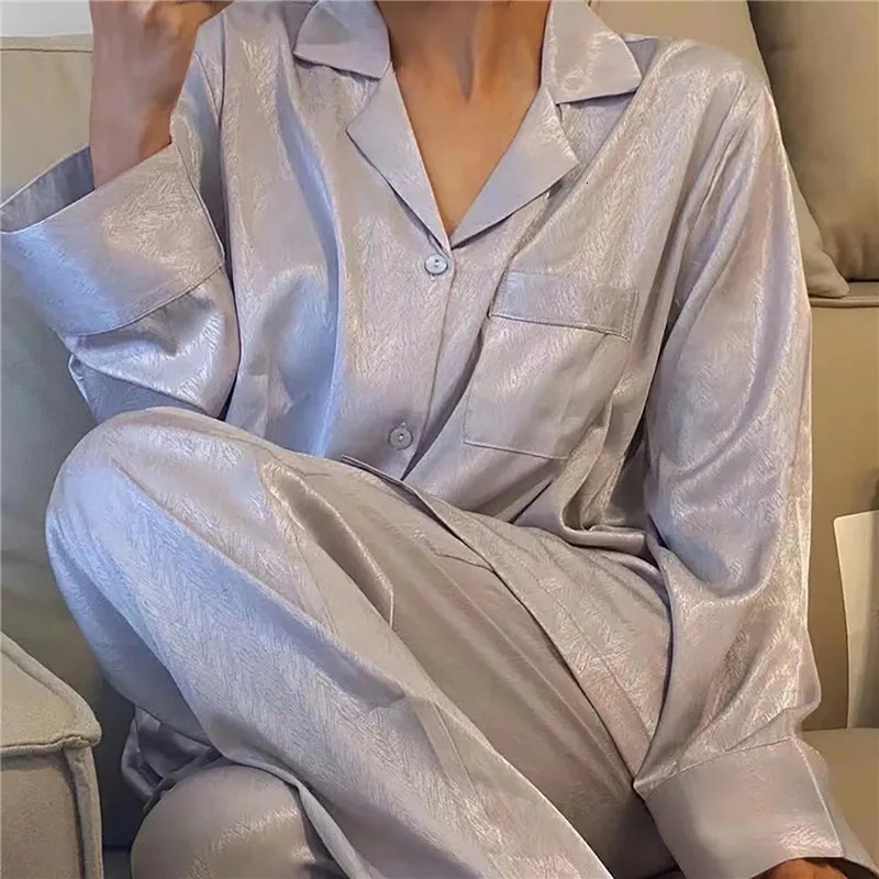 Womens Sleepwear Silk Satin Pajamas Pyjamas Set Pijama Suit Female Sleep Two Piece Ice Loungewear 231025