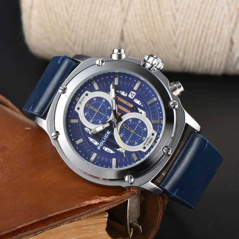 POLICES Wrist Watches for Men 2024 New Mens Watches Five needles All Dial Work Quartz Watch High Quality Top Luxury Brand Chronograph Clock Leather Belt Fashion Gift