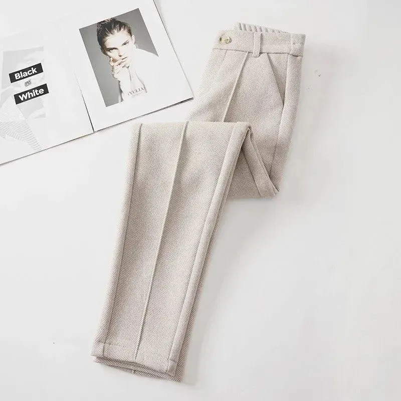 Women's Pants Capris Woolen suit pants women's autumn and winter Korean style fashion solid color high waist thickened warm casual harem pan