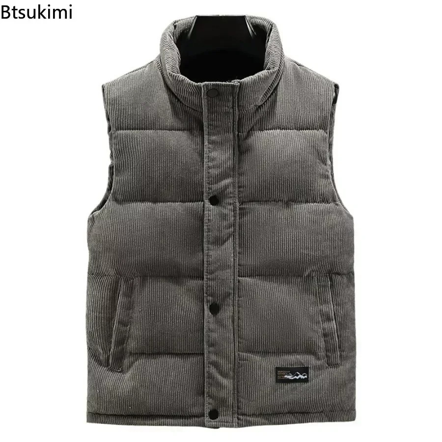 Men's Vests Men's Thick Warm Vest Autumn Winter Cotton Padded Sleeveless Jacket Men Casual Stand Collar Oversized Waistcoat Vests Male 23102