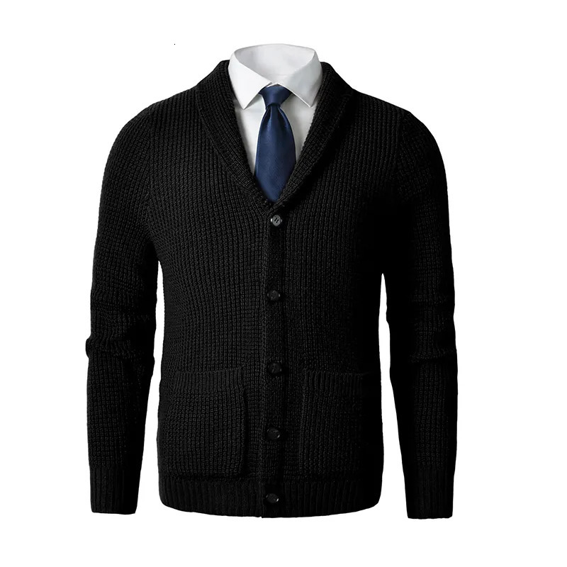 Men's Sweaters Men's Shawl Collar Cardigan Sweater Slim Fit Cable Knit Button up Merino wool Sweater with Pockets 231026
