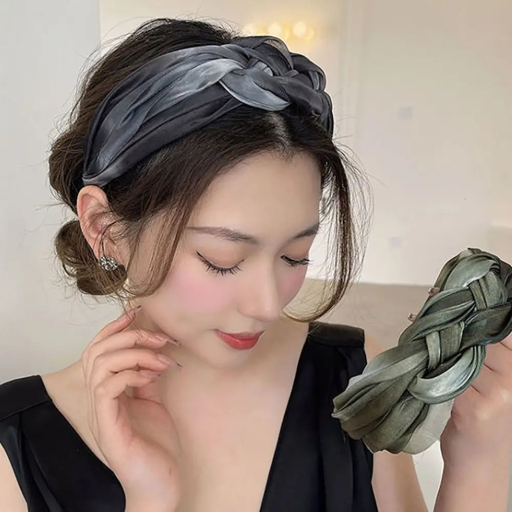 Headbands Fashion Shiny Twisted Braid Headband Women Girl Wide Side Hairband Simple Mesh Hair Hoop Headwear Hair Accessories 231025