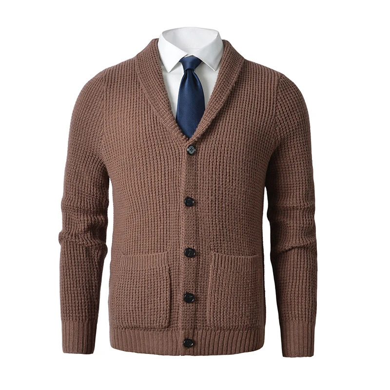 Men's Sweaters Men's Shawl Collar Cardigan Sweater Slim Fit Cable Knit Button up Merino wool Sweater with Pockets 231026