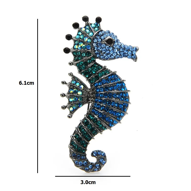 Pins Brooches Wuli baby Sparkling Rhinestone Seahorse Brooches 3color Sea Animal Office Casual Brooch Pins Gifts 231025