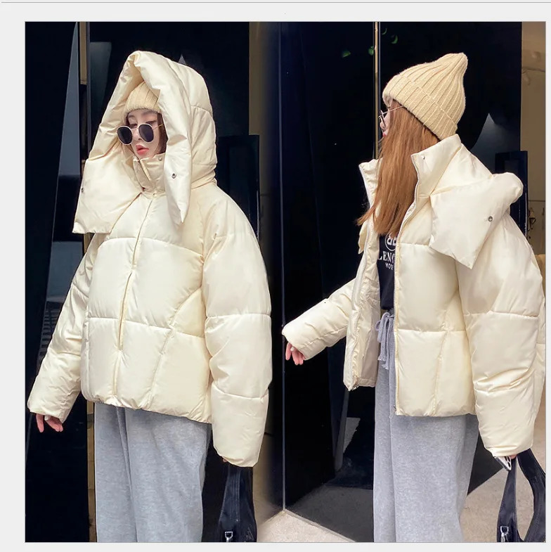 Women's Down Parkas winter Korean style fluffy hooded bread down jacket women thick loose short jacket 231025