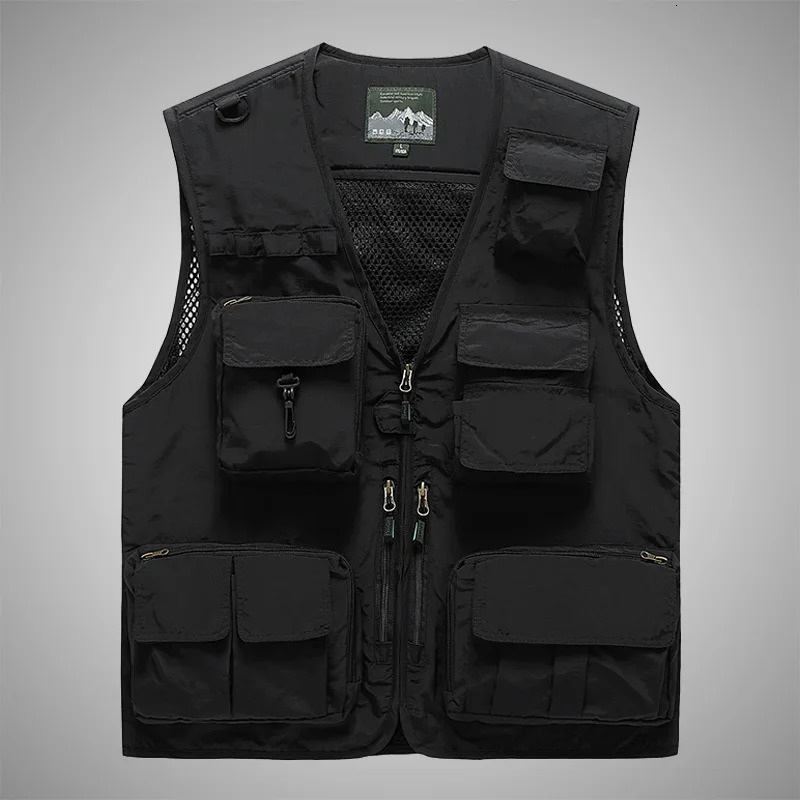 Men's Vests FGKKS Men's Vest Multi-Pocket Thin Trend Mesh Breathable Detachable Waistcoat Outdoor Mountaineering Fishing Casual Vest Male 23
