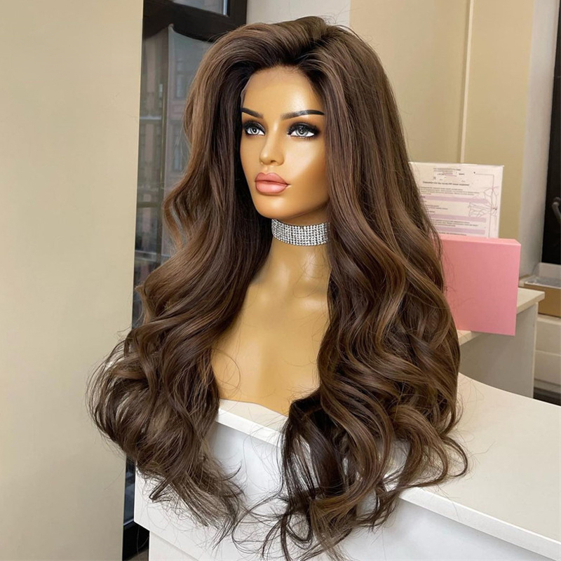200 Density Highlight Brown Wig Human Hair Glueless 360 Lace Frontal Wigs for Women HD Transparent Body Wave Synthetic Wig