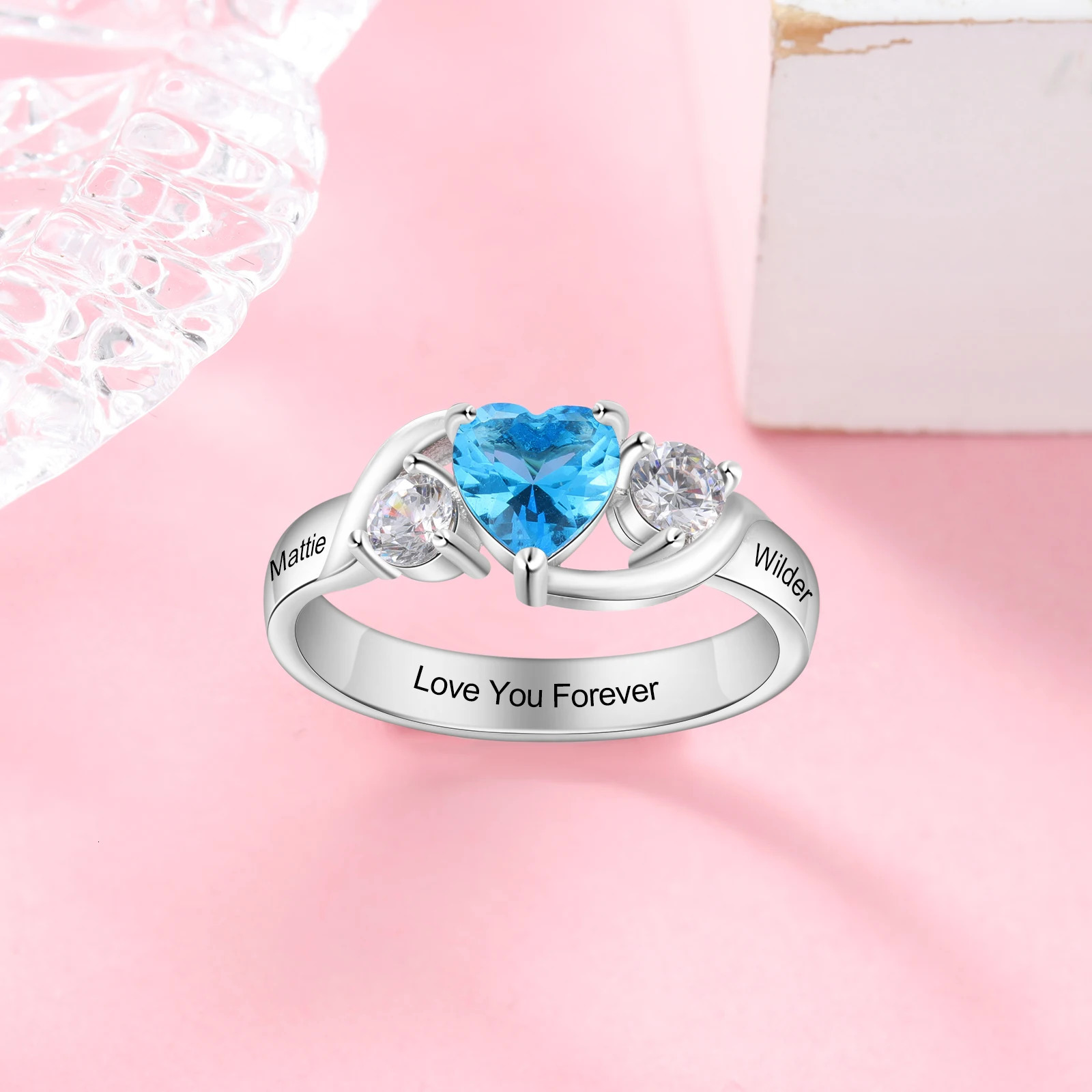 Wedding Rings Personalized Birthstone for Women Customized Engraving Promise Engagement Ring Gifts Mother Mom 231025