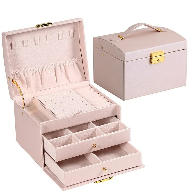 Accessories Packaging Organizers 1pcs Multi Functional Three Layer Leather Drawer Style Jewelry Box Earrings Lock 231025