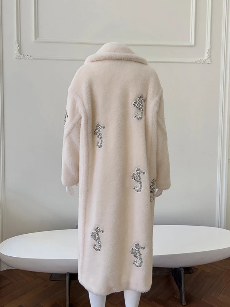 Women's Fur Faux Fur Elegant White Teddy Bear Coat Women's High Quality Mid-length Loose Warm Wool Alpaca Hair Profile Fashion Fur Jacket 23