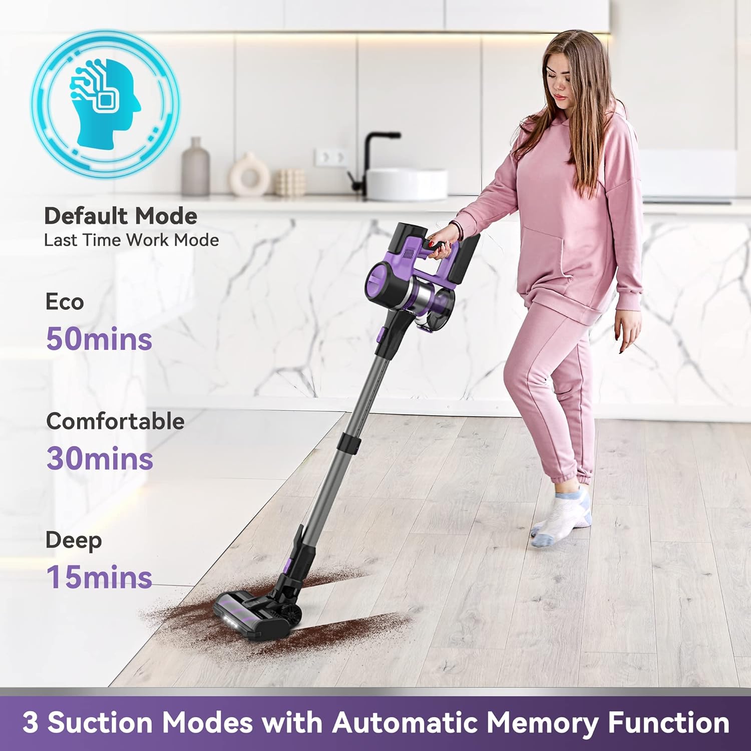 INSE Cordless Vacuum Cleaner, 9-in-1 Stick Vacuum with 26Kpa 350W Suction, Max 50 Min Runtime Vacuum for Home, Bendable Household Vacuum for Hard Floo