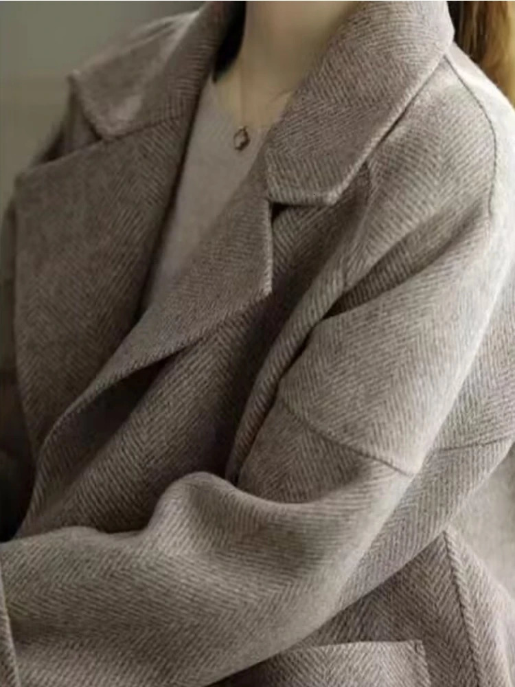 Women's Wool Blends Women's Wool Blend Trench Coat Turn-Down Collar Korean Fashion Temperament Female Clothing Autumn Jackets for Women 2310
