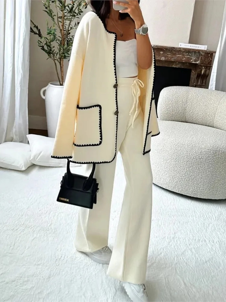 Women's Down Parkas Women Elegant Patchwork Woolen Coat Fashion Long Sleeve With Pocket Jacket Autumn Casual Office Lady High Street Outerwear 23