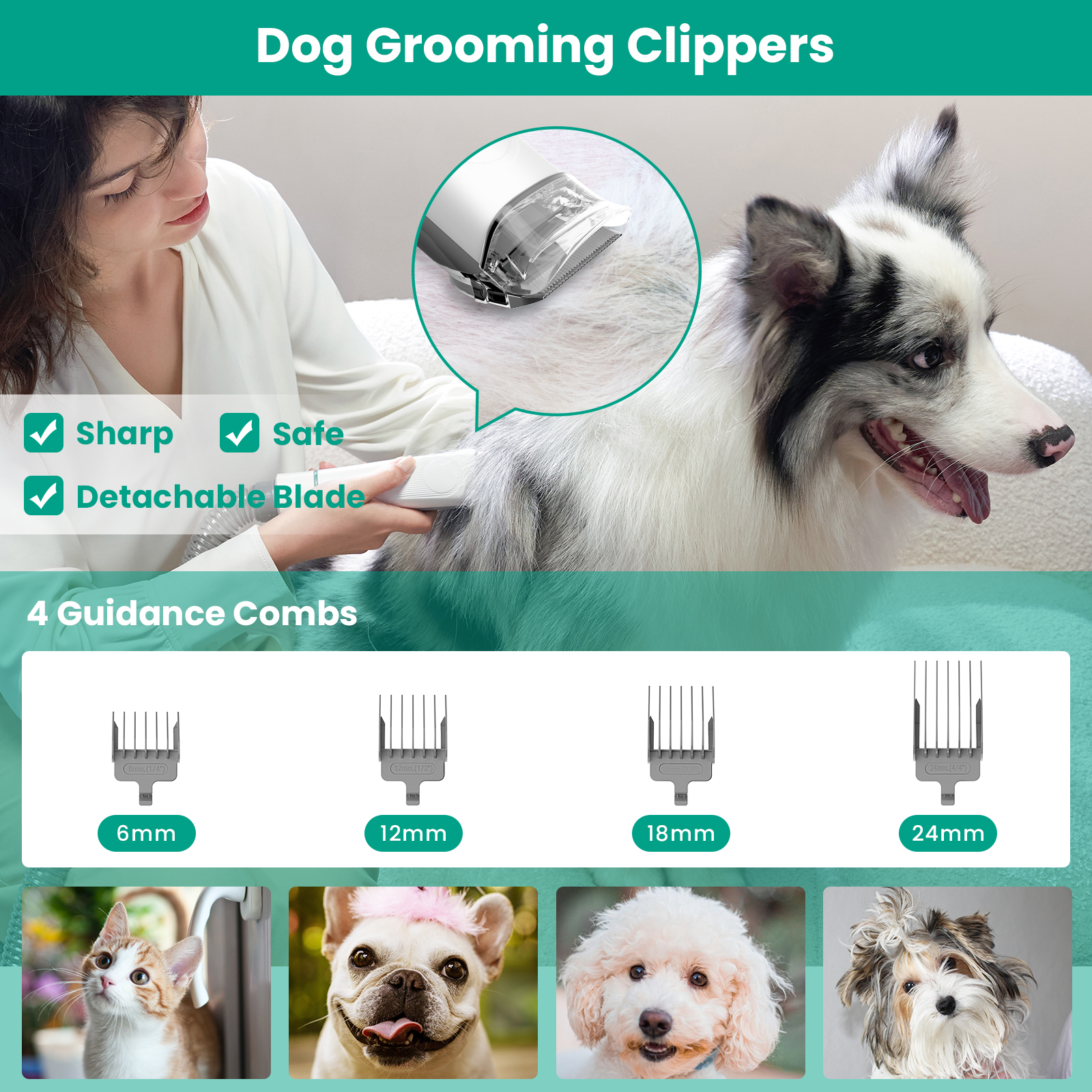 INSE Pet Grooming Kit & Dog Hair Vacuum, Dog Clippers Kit Suction 99% Pet Hair, Large Dust Cup Vacuum with Clipper, 5 Pet Grooming Tools for Shedding 