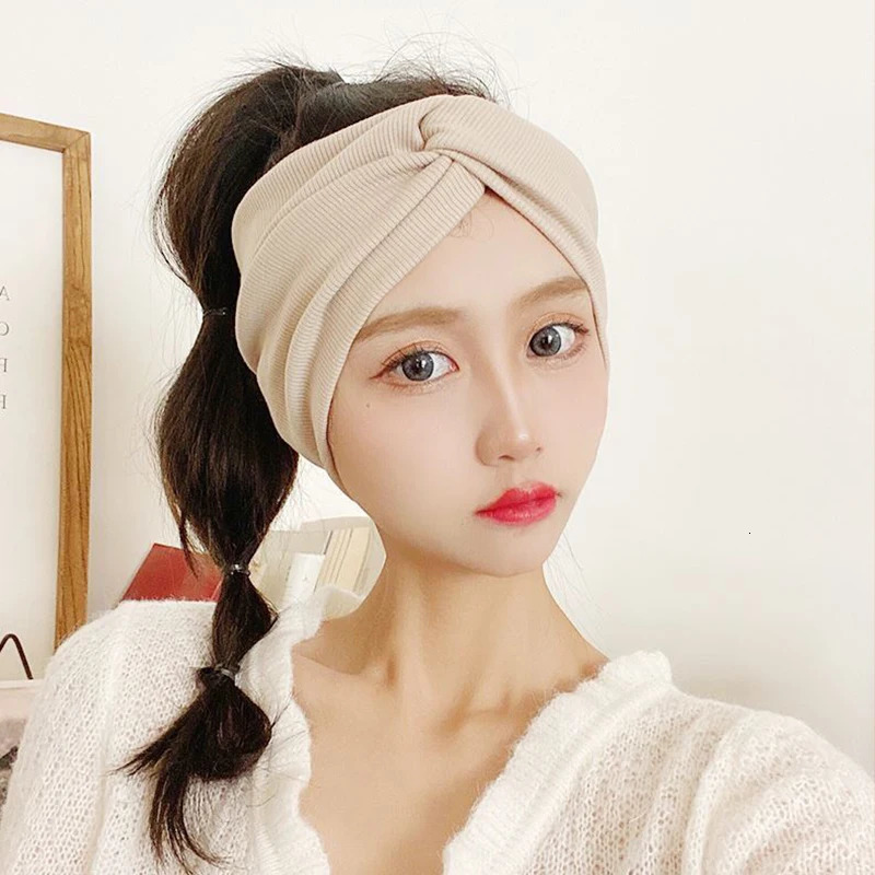 Headbands Spring Autumn Women Twist Knitted Headband Soft Solid Color Wide Turban Elastic Hair Bands Cotton Hairband Accessories Headwrap 231025