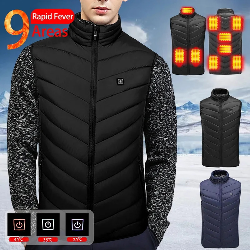 Men's Vests Men USB Infrared 9 Heating Areas Vest Jacket Men Winter Electric Heated Vest Waistcoat For Sports Hiking Oversized 3XL 231026