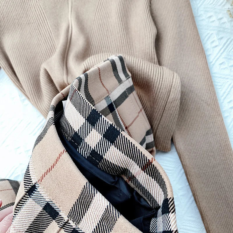 Skirts Contrast Color Plaid Striped Skirt Korean Version of Pleated Skirt Autumn High Waist A Line Plaid Mini Skirt Student Style Sweet 231025