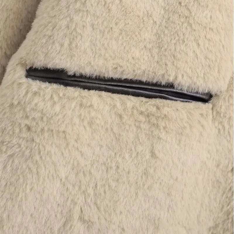 Women's Fur Faux Fur TRAF Fur Coat Women Plush Jackets Autumn Winter Long Sleeves Faux Fur Fleece Jacket Female Coat Gentle Fur Integrated Outerw