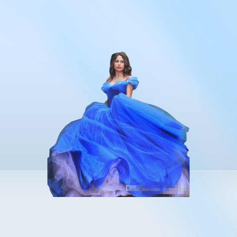 Royal Blue Quinceanera Dresses Ruched Sexy Off the Shoulder Tulle Custom Made Ball Gown Tulle Sweet 16 Pageant Gown