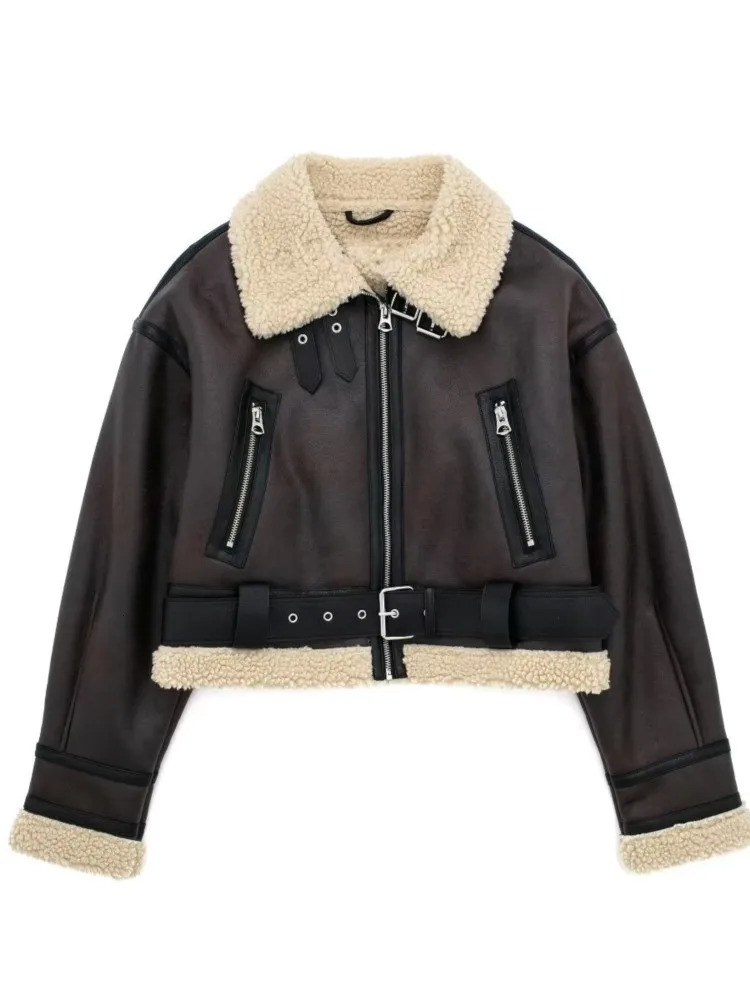 Women's Jackets Lambswool Cropped Short Jacket Coat Women Autumn Winter Warm Vintage French Loose Lapel Long Sleeve Thick Coats Female 231026