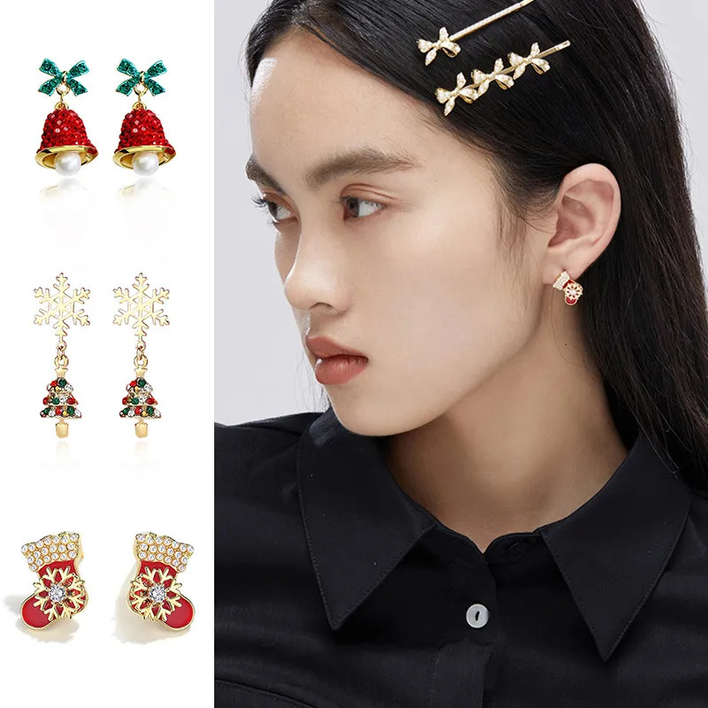 Charm Christmas Earrings Bow Red Bell Drop Earring Asymmetry Party Ear Jewelry Lovely Year Xmas Gifts for Women Girls 231025
