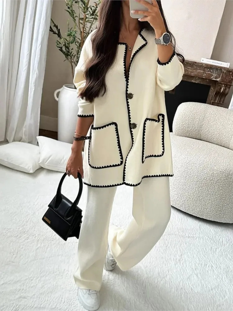 Women's Down Parkas Women Elegant Patchwork Woolen Coat Fashion Long Sleeve With Pocket Jacket Autumn Casual Office Lady High Street Outerwear 23