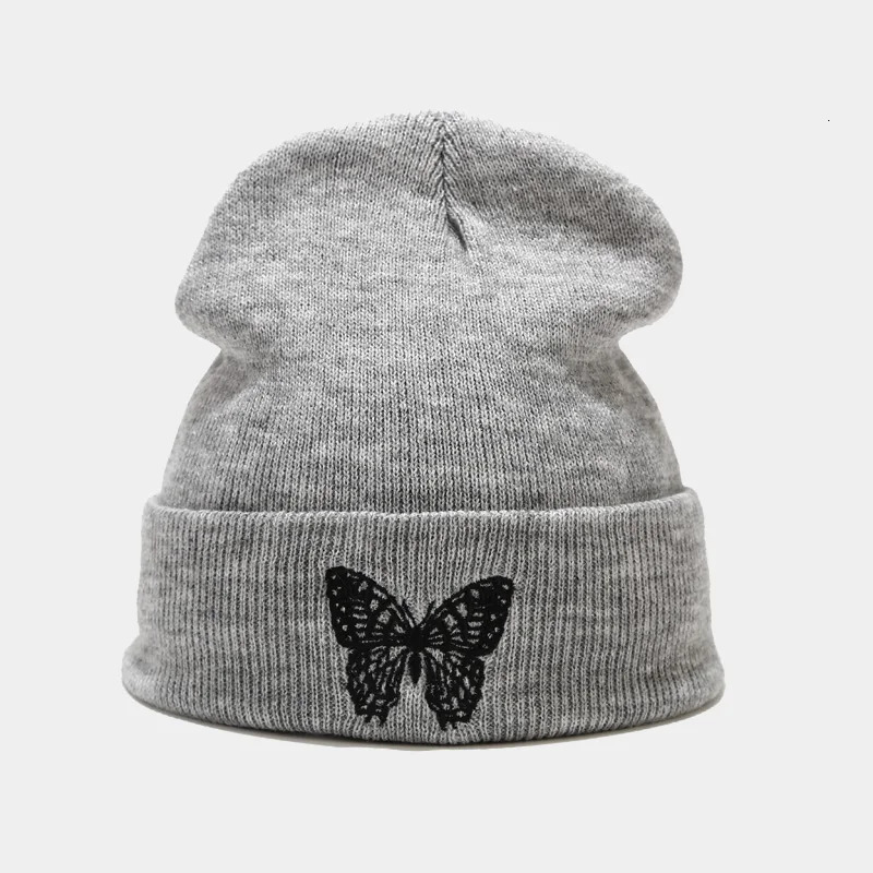 Beanie Skull Caps Fashion Knitted Beanies Hat Butterfly Embroidery Winter Warm Ski Hats Skullies Soft Elastic Cap Sport Bonnet Men Women 231025