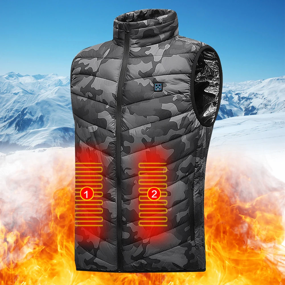 Men's Vests 9 Areas Heated Jacket Fashion Men Women Coat Intelligent USB Electric Heating Thermal Warm Clothes Winter Heated Vest Plussize 231025