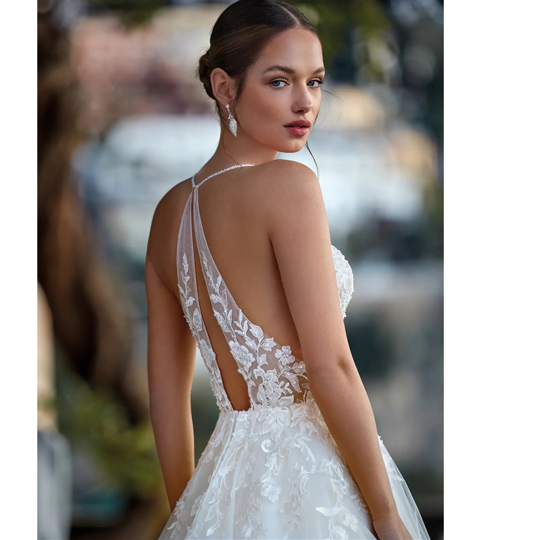 Sleeveless Lace Wedding Dress Women Illusion Back Appliques Sweetheart A-E Bridal Gowns Vestidos Plus Size 6660312