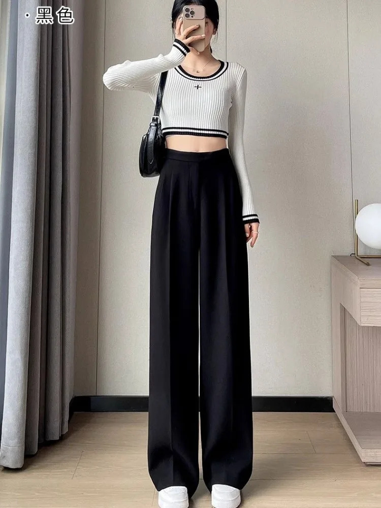 Women's Pants Capris Gray Pants for Women Solid Wool Suit Women Pants High Waist Fashion Wide Leg Pants Autumn Winter Thickening Women' S Pa
