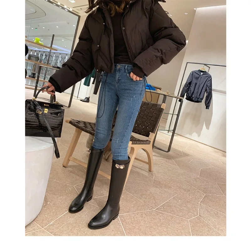 Boots Thigh High Brown Women Vintage Leather Square Heel Knee Height Buckle Boot Keep Warm Round Toe Shoes British Style 231026