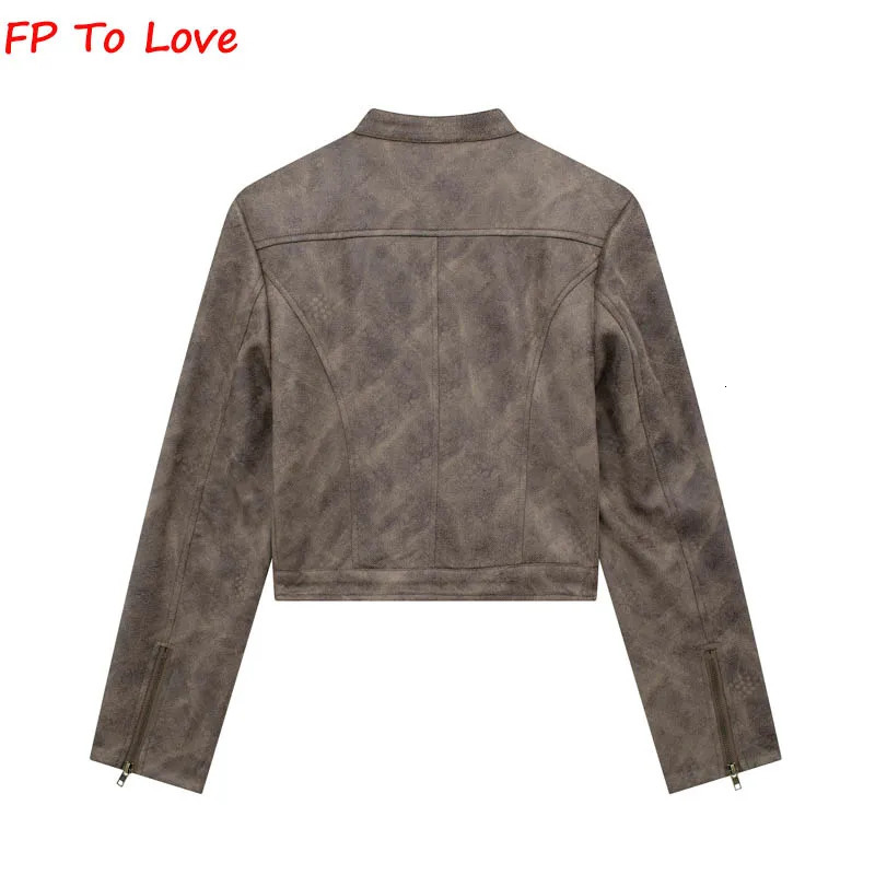 Women's Jackets Faux Suede Leather Bomber Jacket Vintage Brown Coat Chic Zipper Short Outfit Woman Streetwear 231026