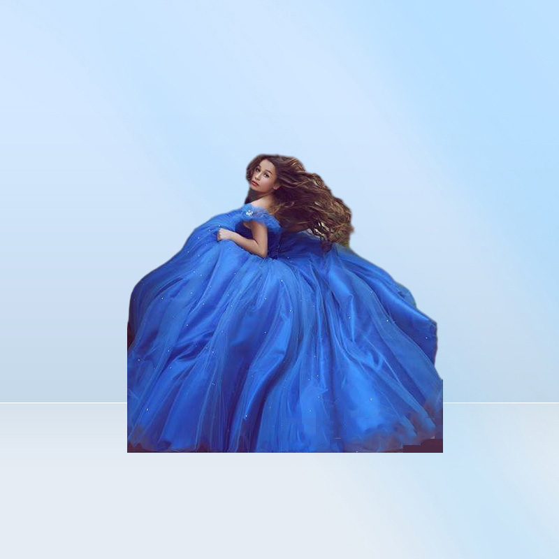 Royal Blue Quinceanera Dresses Ruched Sexy Off the Shoulder Tulle Custom Made Ball Gown Tulle Sweet 16 Pageant Gown