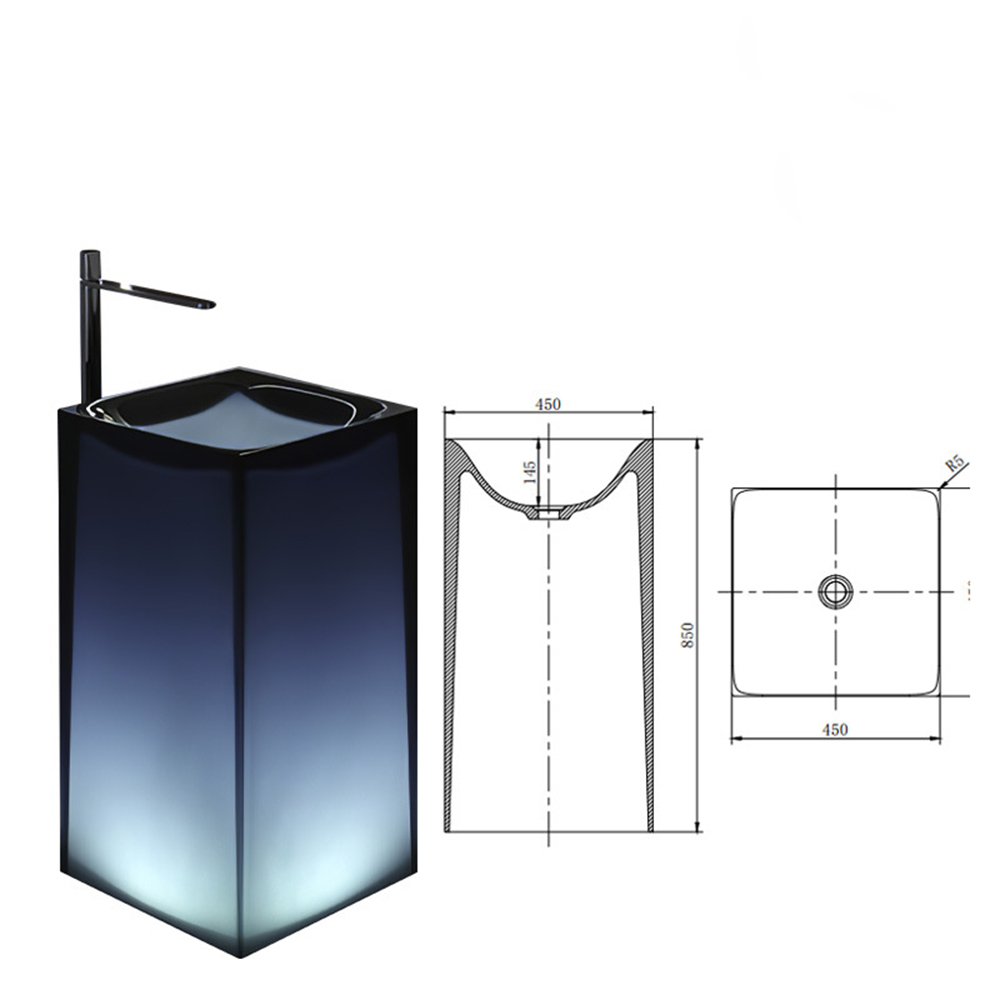 450*450*850mm Resin Acryli Bathroom Pedestal Washbasin Freestanding Transparent Cloakroom Vanity Colored Vessel Sink RS3035